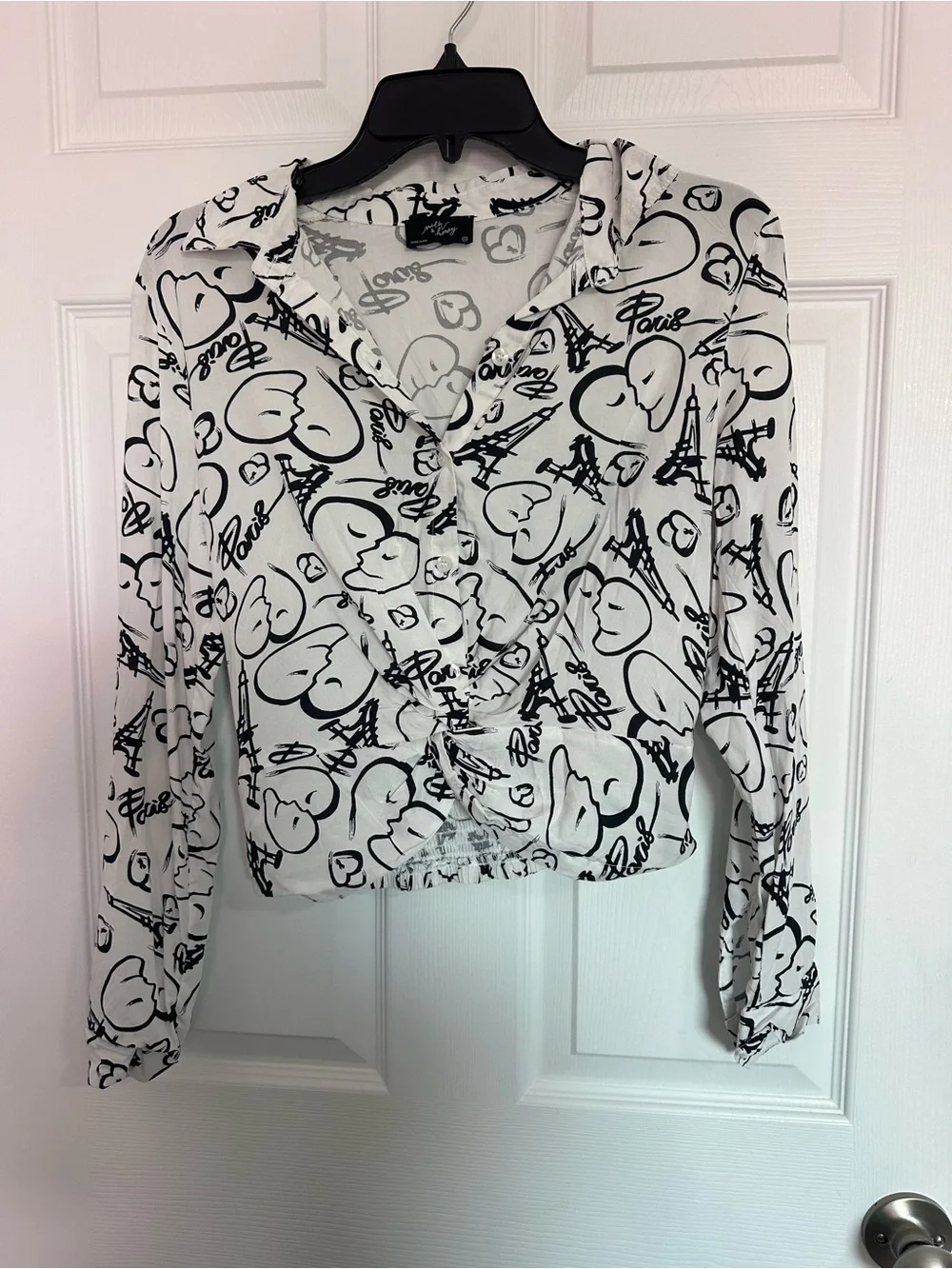 Graphic Paris Print White Button-Down Shirt